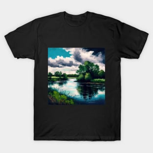Cloudy Blue Lake Spring Scenery T-Shirt